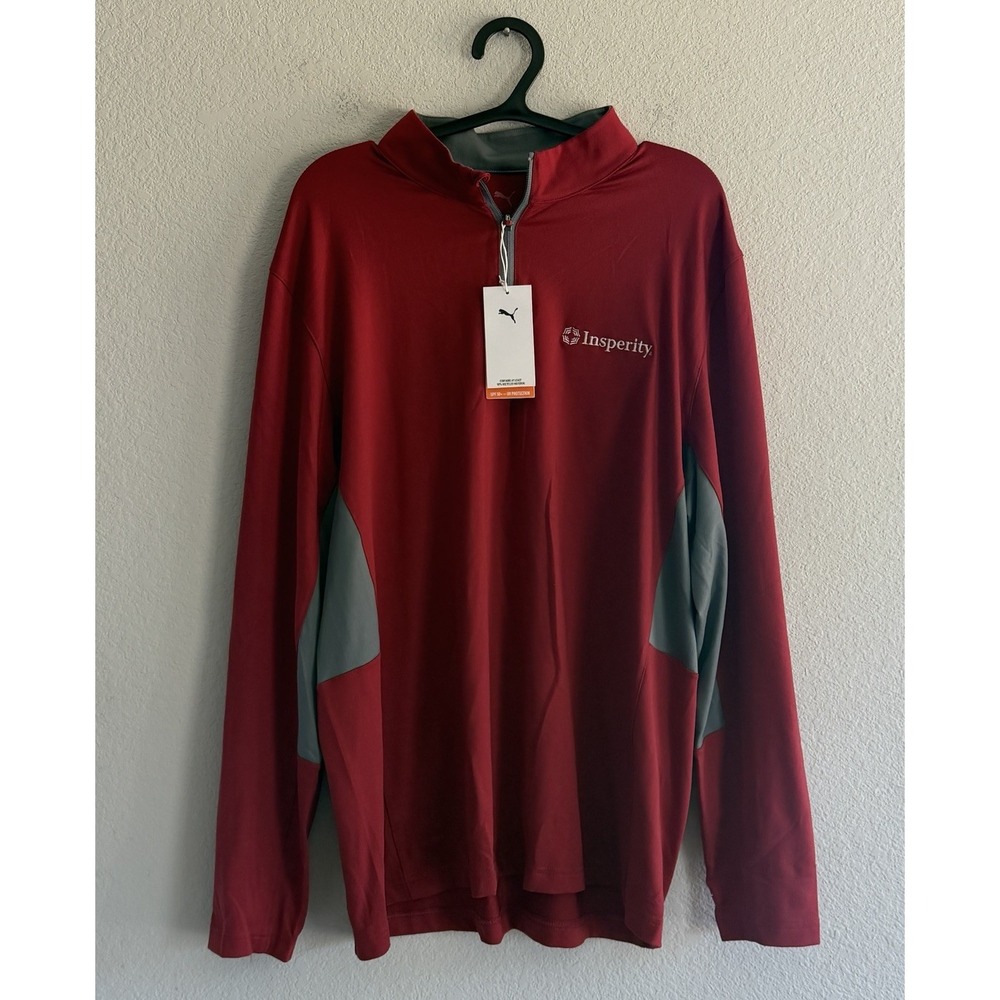 Puma Red Gray Lightweight 1/4 Zip Pullover Sz L Tiger Woods NWT Polo